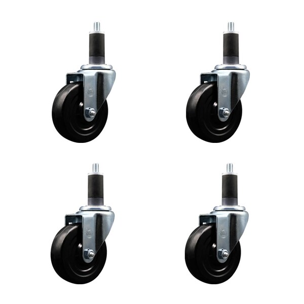 Service Caster 4'' SS Soft Rubber Wheel Swivel 1-1/4'' Expanding Stem Caster Set, 4PK SCC-SSEX20S414-SRS-114-4 - main